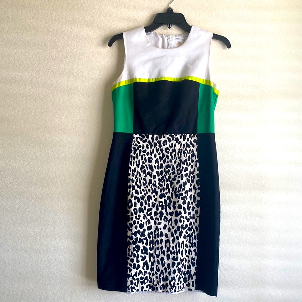 CALVIN KLEIN size 4 Leopard, Black & Green Sheath/Pencil Dress